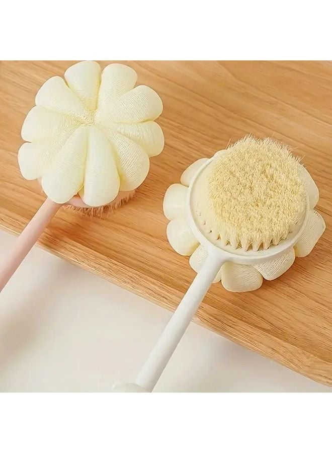 Pink Long Handle Shower Brush Loofah And Bristle Back Scrubber For Exfoliation And Massage Men Women - Image 4
